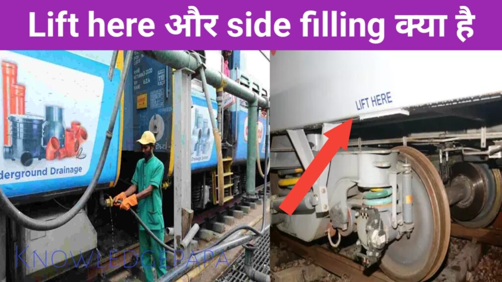 ट्रेन के डिब्बे में lift here और side filling का क्या मतलब है?